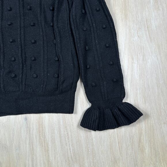 Kate Spade Black Poppy Rose Embroidered Bobble Detail Bell Cuff Sweater Medium - Picture 3 of 13